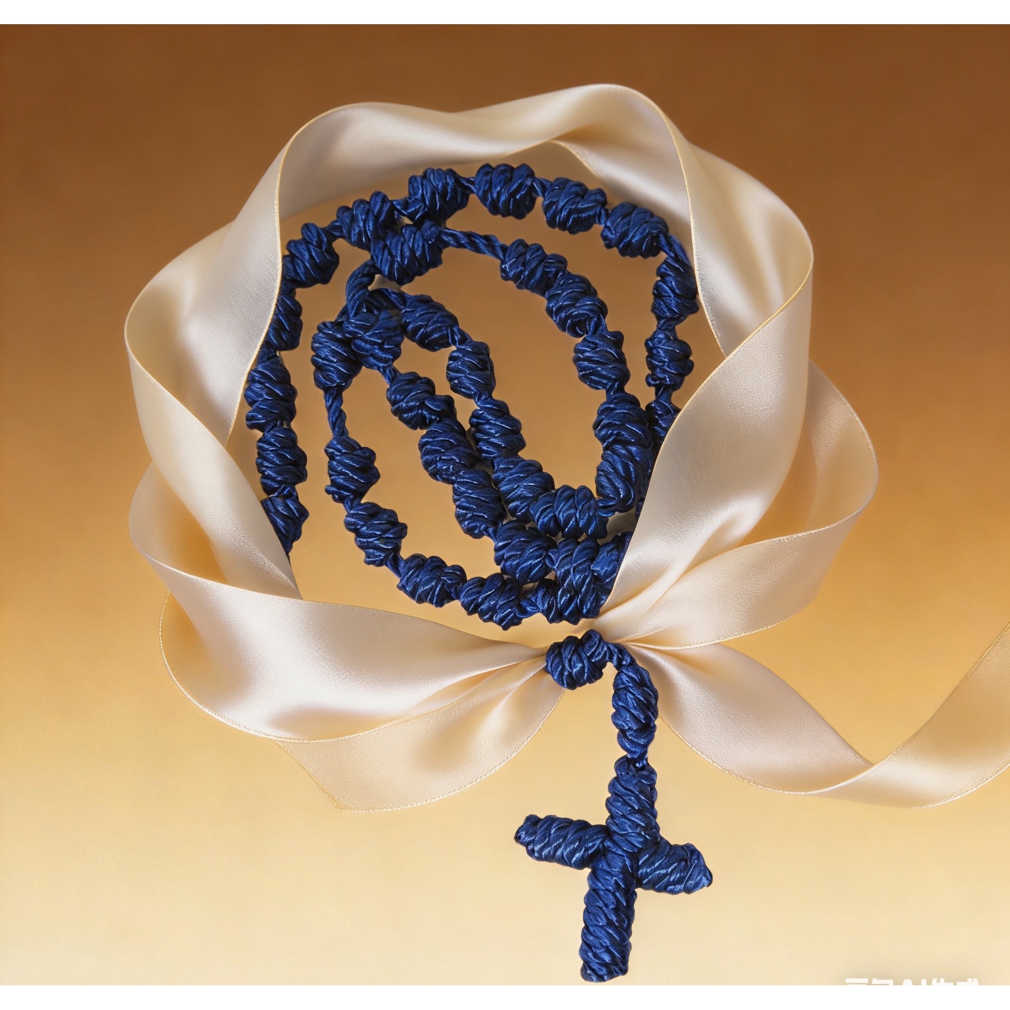 Hand-Knotted Beaded Cross Necklace, Non-Metal Bead Chain